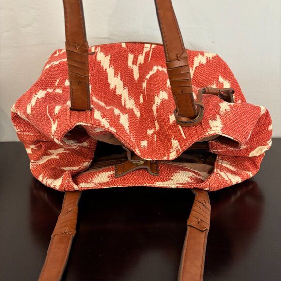 Lucky Brand Orange White Brown Aztec Ikat Canvas Tote - Picture 8 of 12